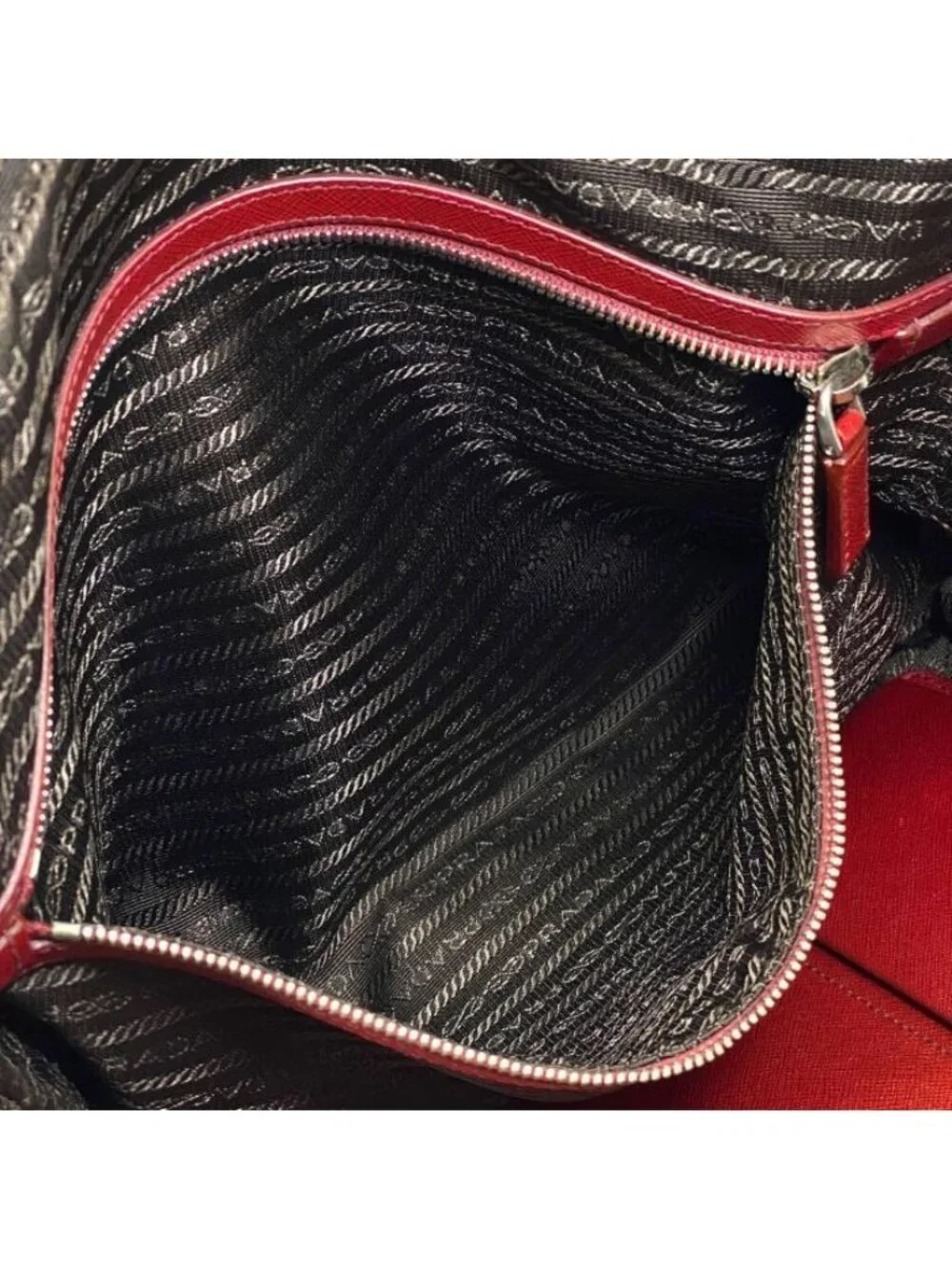 Prada Business Briefcase Handbag Triangle Logo Saffiano Leather Red Document